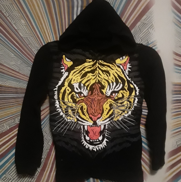 Survival Gear Unisex Age 7-8 Black Light Eared Hoody With Cartoon Tiger Print - Picture 2 of 10